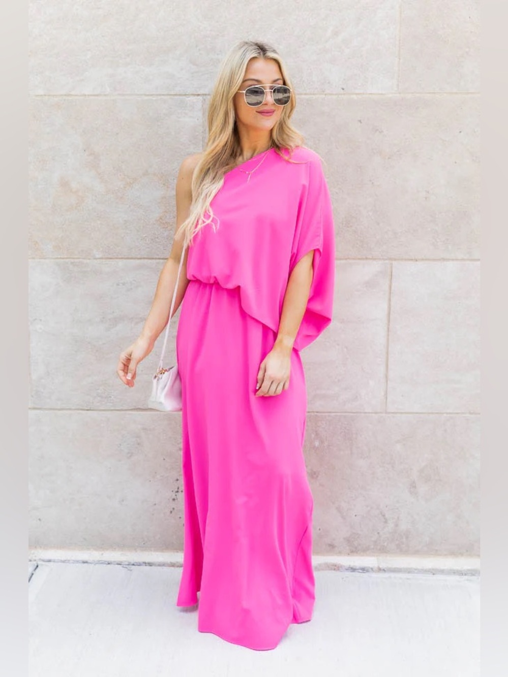 Pink Lily One-Shoulder Fuchsia Maxi Dress